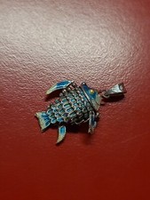 Superbe bijoux pendentif POISSON Articulé Émaillé en argent massif  