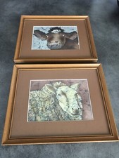 Lot De 2 TABLEAUX VINTAGE Imagerie ANIMAUX De La FERME- TÊTE De MOUTON - VACHE
