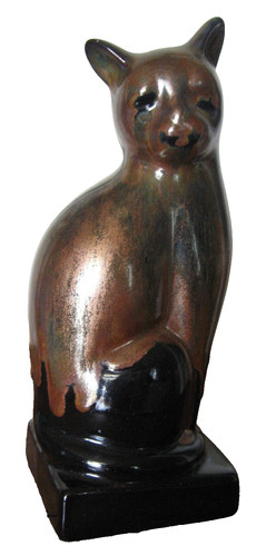 Chat assis céramique noire - chat, en