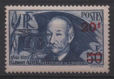 France 1941 : N° 493  CLÉMENT ADER SURCHARGE 20F SUR 50F - NEUF ** TB