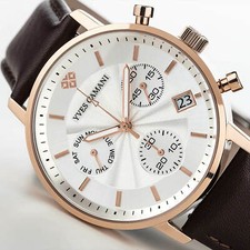 Montre YVES CAMANI Batiste. Chrono et Date. Plaquée or rose Cuir Marron.249,00€ 