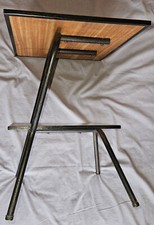 Table d'appoint vintage en tubes de fer peints en noir et 2 plateaux bois H=48cm