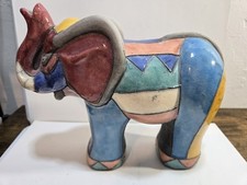 Art Pottery Éléphant Signé Sud Africain Multi Couleur Craquelé Figurine 25.4cm