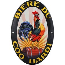 Plaque émaillée:  BIERE DU COQ HARDI