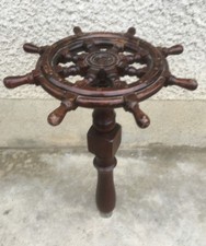 ancienne barre / roue de bateau objet de marine carved wood boat
