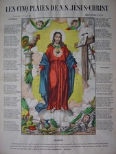 Image d'épinal numéro 1854 La crucifixion de Jésus Christ  Les 5 plaies de Jésus