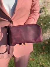 Clutch femme cuir véritable fait main, pochette cuir avec dragonne, sac à main