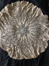 Stunning Antique French 1900s Handmade Round Crochet Lace Tablecloth 2ft 9" diam