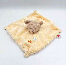 Doudou plat ours jaune beige TEX brodé fleurs orange papillon Carrefour