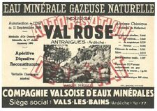 étiquette eau minérale source du Val Rose à Antraigues (Ardèche) water label