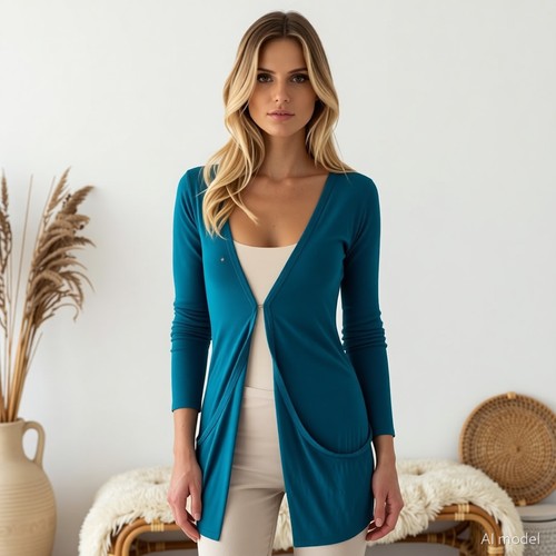 Long gilet femme otylia bleu - gilet,