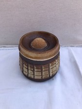 Pot À Tabac Ancien + Couvercle Céramique Beige Marron Vintage #D038
