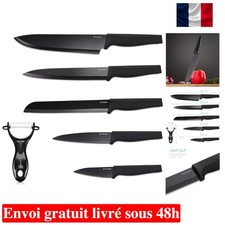 Set Couteaux Cuisine Navaris: 5 Lames Inox & Éplucheur Céramique Noir -