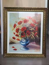 Ancien cadre en bois sculpté avec reproduction d'une huile sur toile signée...