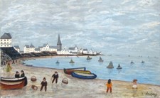 Vintage French Oil Painting Naïve Folk Art, Normandy, After Claude Monet, Signed