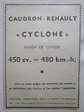 11/1938 PUB AVION DE CHASSE CAUDRON RENAULT CYCLONE FIGHTER ORIGINAL AD