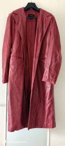 Veste longue cuir rouge - cuir,