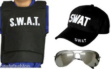 Garçons Hommes 3 PC Swat Gilet Lunettes & Casquette Ou T-Shirt Police