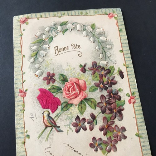 Carte ancienne gaufrée muguet - ancienne,