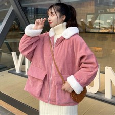 Femme à Capuche Velours Veste Fausse Fourrure Polaire Doublé Poche Épais Preppie