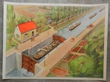 Affiche SCOLAIRE Rossignol Tableaux De Géographie CE 67/68 LE CANAL LA GARE...