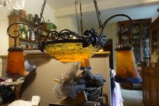 grand lustre ART DECO NOVERDY pâte de verre marmoreen ....Muller Degue