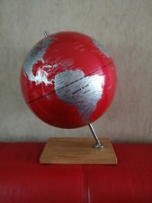 Globe terrestre Sign 30cm mappemonde rouge & argent déco maison 