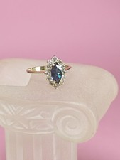 Bague Marquise Or 14 Carats Saphirs De 1 Cts Entourage De Diamant