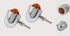 PAIRE DE CLIGNOTANTS METAL CHROMÉ TYPE BULLET TIGE COURTE, CAFE RACER, BOBBER...