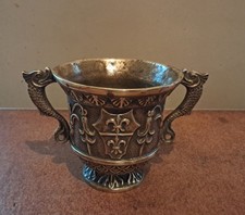 Mortier Bronze Signé M. Le Verrier. blason fleurs de lys, Triton