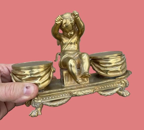 Encrier angelot bronze - ,