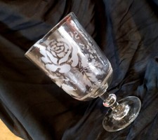 Belle grande coupe en verre soufflé 1900 Souvenir de la fête décorée gravée rose