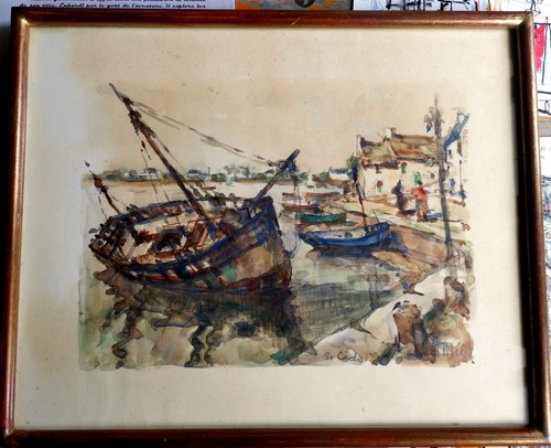 Aquarelle ancienne marine - aquarelle, ancienne,