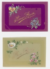 2 MINI CARTES CELLULOID PEINTES, BONNE ANNEE