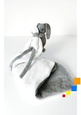 Doudou Plat/Couverture Lapidou Lapin Gris Anthracite Blanc Attache Tétine Nattou