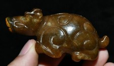 8CM Unique Chinese Old Jade Carving Fengshui Lucky Beast Statue Sculpture