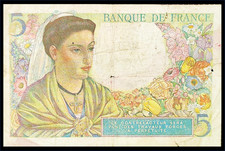 WW2, 5 Francs BERGER FRANCE 1943 (07.22), n 45 (Y.2), VG TB-, Pyrénées, Agen