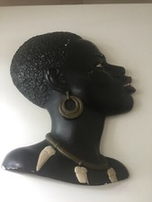 Tête buste femme africaine plâtre mural vintage 1960