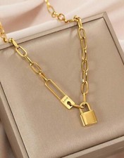 Collier Long A Cadenas En Acier Inoxydable Femme Chaine Doré Or Bijoux Réglable