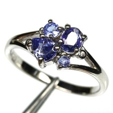 Bague argent 925 plaqué or blanc avec 4 superbes tanzanites   T54