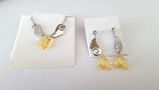 Parure Argent  aile ange zirconium cœur cristal synthétique jaune  i10