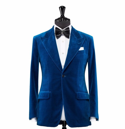 Hommes velours bleu veste - bleu,