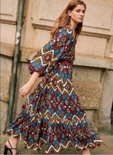 Sezane - Robe longue Evelyna  imprimé Ikat ethnique taille 38