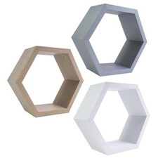 Étagère Murale Hexagonale Étagère Suspendue Décoration CD Livres Bois Blanc Gris