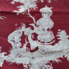 Coupon Tissu Ancien XIXÈME Coton Imprimé Scene Galant Sujet Enfantine Mouton