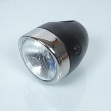 Optique phare avant moto noir cerclage chromé avec casquette trou pour compteur