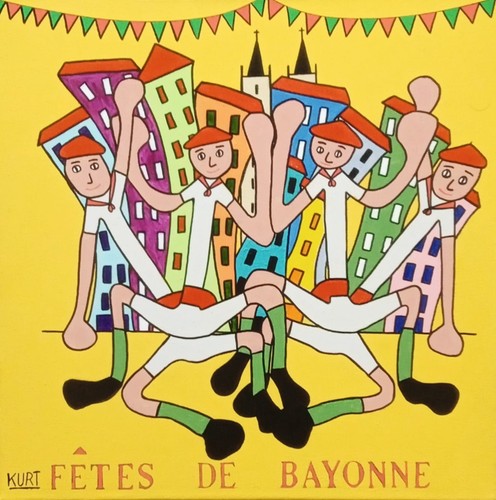 Tableau naif fêtes bayonne - naif, de