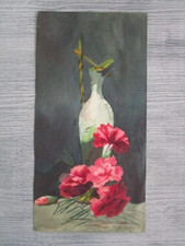 Aquarelle ancienne - nature morte aux œillets - M.HERPE