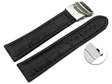 Bracelet montre à échange rapide boucle déployante veau grain croco noir 18mm 20