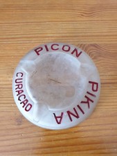 Ancien cendrier publicitaire en verre dépoli Picon Curaçao Pikinia 2x10 cm